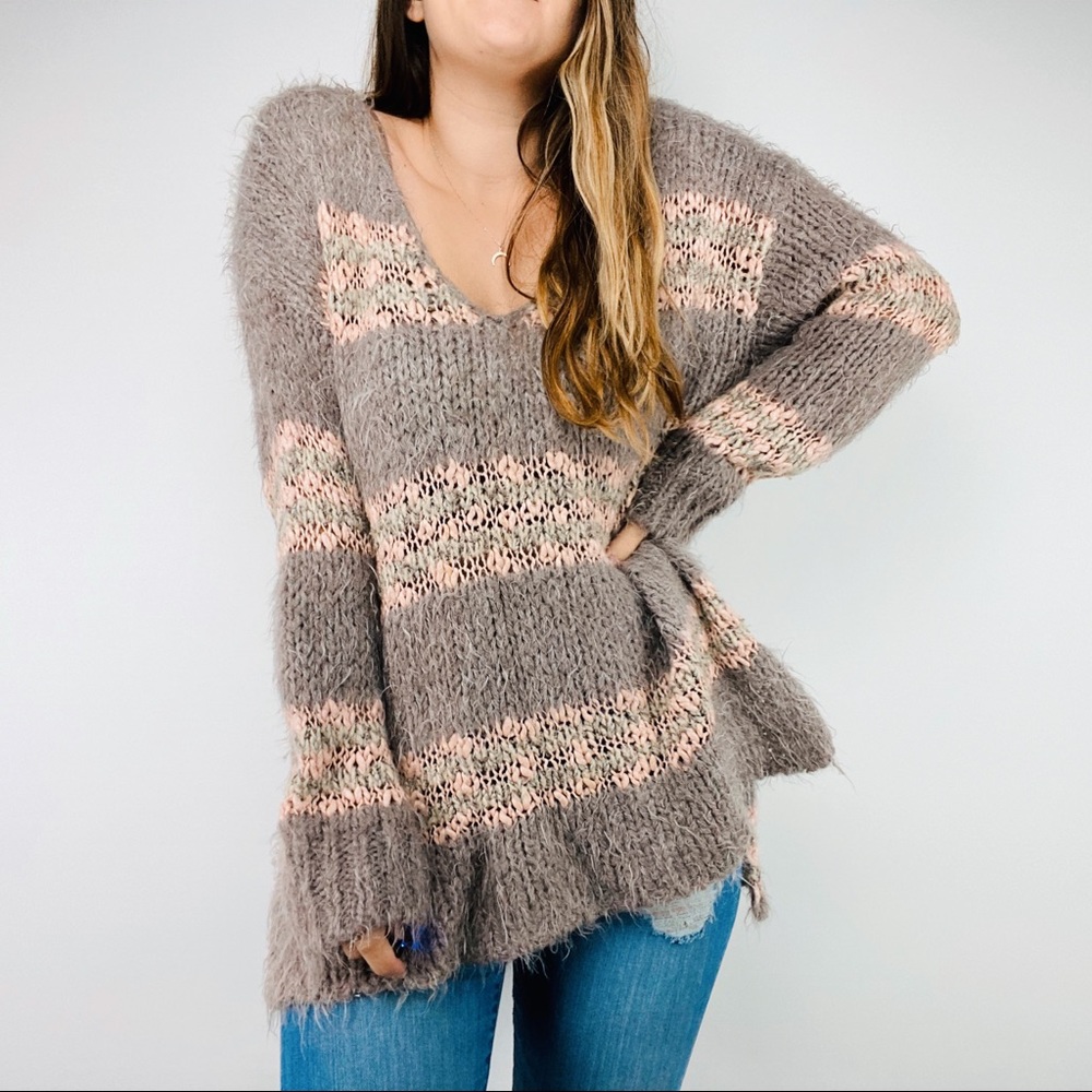 Free People striped fuzzy oversized sweater - Picture 1 of 6